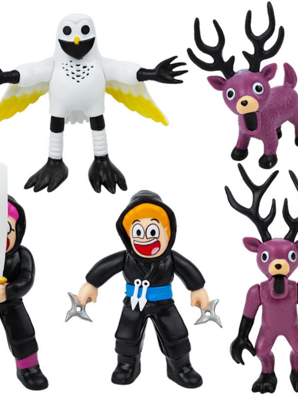 Kids Ninja Figure Playset with White Bird and Purple Deer - Fun Action Toy